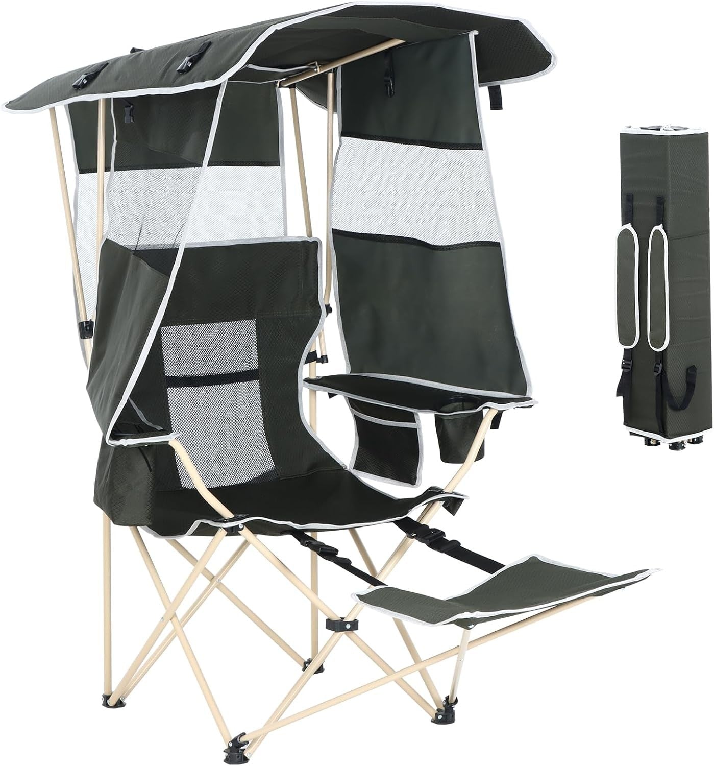Cadeira de Acampamento CQ com Toldo, Cadeiras Esportivas para Adultos, Cadeira com Toldo e Apoio de Pés Removível, Cadeira para Pesca no Gelo com Porta-Copos