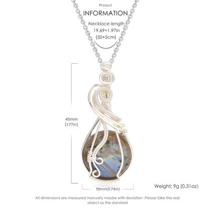 Labradorite Rainbow Moonstone Gemstone Pendant Copper Wire Wrapped Labradorite Jewelry Labradorite Necklace With Chain and Box