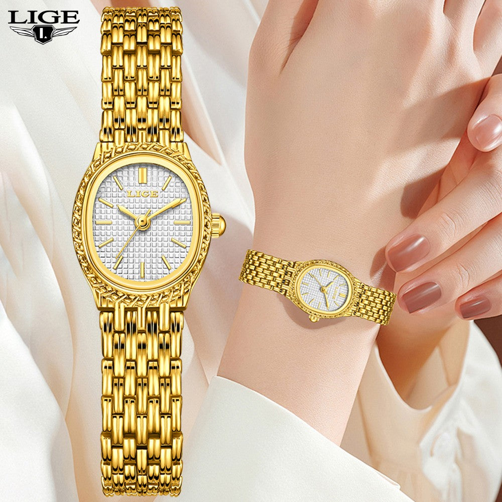 LIGE Golden Women Wristwatch Small Dial Ladies Gold Watch Bracelet Jewelry Quartz Lady Watch Compact Stylish Luxury Women Watch