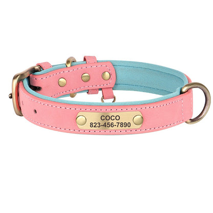 Coleira de cachorro personalizada em couro PU, gravação gratuita, coleiras de identificação de cachorro, coleiras acolchoadas macias para cães pequenos, médios e grandes, ajustáveis
