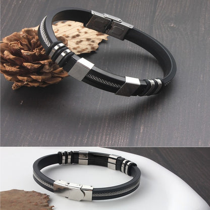Pulseira Masculina de Couro, Silicone e Aço Inoxidável Esportiva Corrente de Mão Acessórios de Joias Presente Masculino