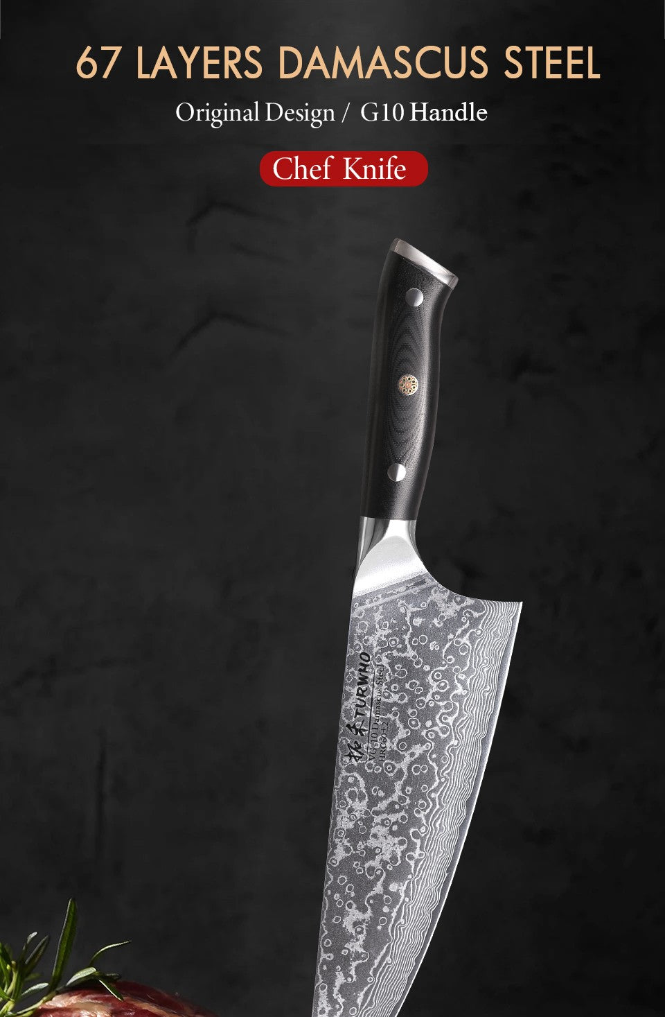 TURWHO 8.5" Kitchen Gyuto Knives 67 Layer Damascus Steel Professional Chef Knife Sharp Meat Cleaver Slicing Kitchenware Tools