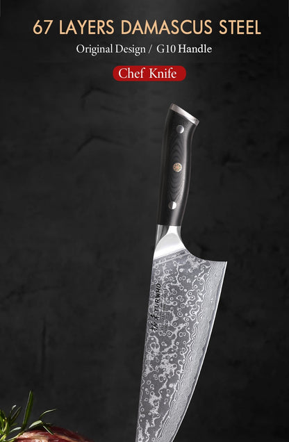 TURWHO 8.5" Kitchen Gyuto Knives 67 Layer Damascus Steel Professional Chef Knife Sharp Meat Cleaver Slicing Kitchenware Tools