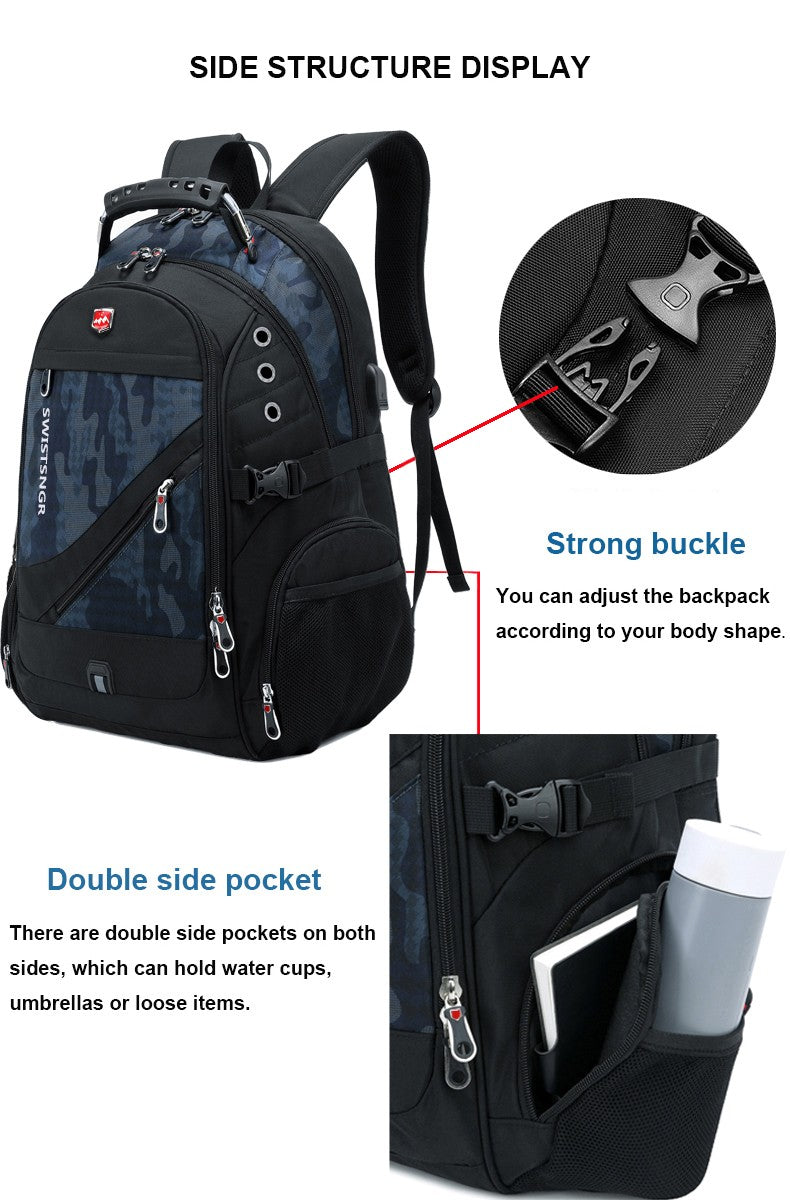 Mochila Masculina Antifurto Impermeável para Notebook de 17 polegadas com Carregamento USB, Mochila de Viagem de Negócios e Escolar Masculina