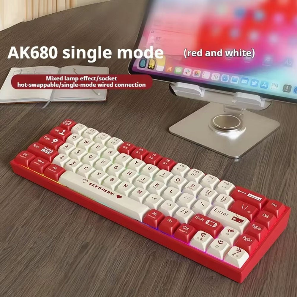 AK680 Mechanical Gaming Keyboard Wired Hot Swap 68 Keys Ergonomic E-Sport Office Type-C Laptop Accessory Gamers and Professional