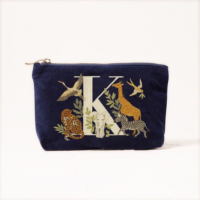 Velvet Clutch Makeup Bag Featuring Cute Animal Alphabet Print