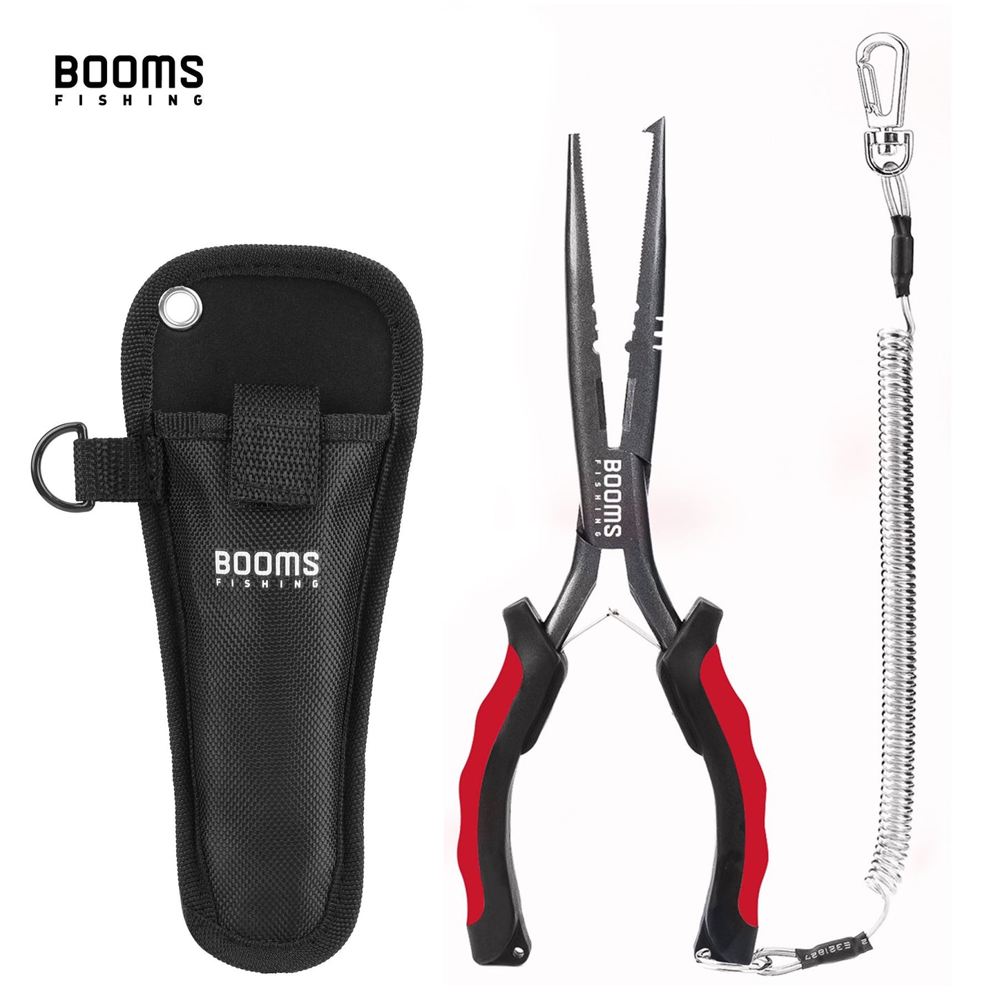 Alicate de Pesca Multifuncional Booms Fishing F03 23,5cm Bico Reto Longo Aço Inoxidável Cortador de Linha Tesoura Ferramenta