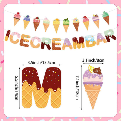 Colorful Paper Banners Ice Cream Shape Pull Flag Party Bunting Milk Tea Summer Theme Garland Decorative
