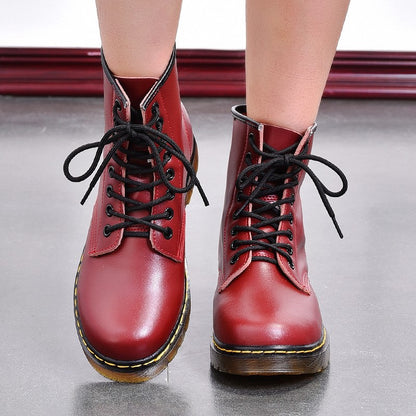 Men Genuine Leather Classic Six Hole Boots Fashion British Style Riding Short Ankle Boots Outdoor Boots Size 35-48 Women's Boot