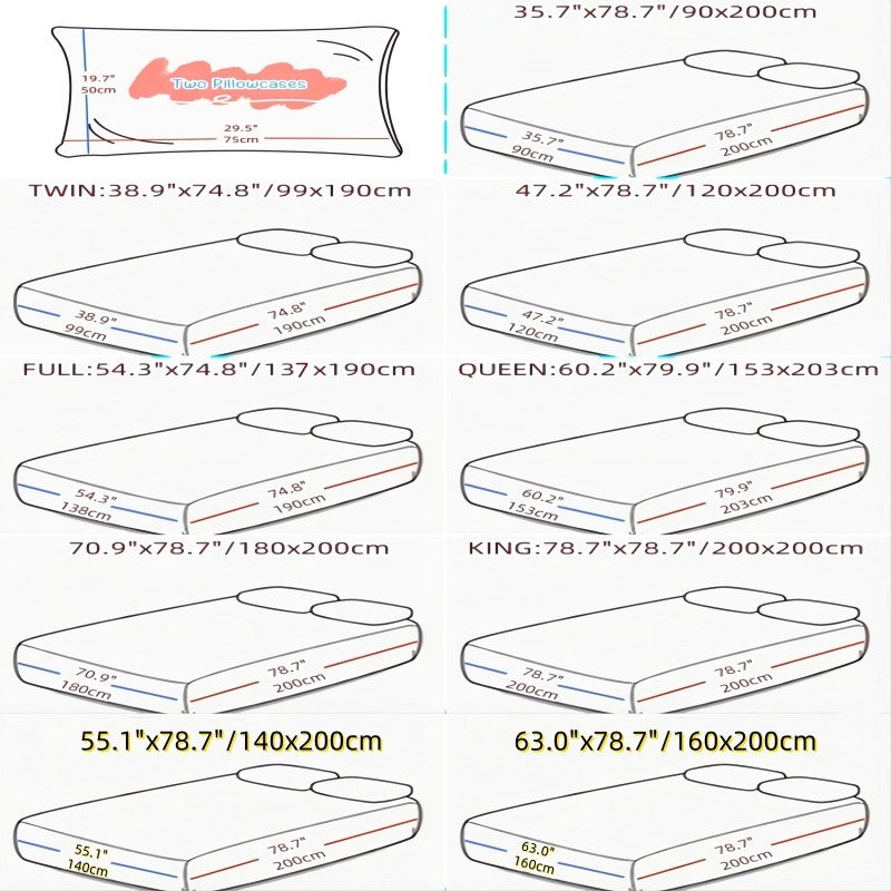 Love Theme Printed Brushed Queen Size Fitted sheet And Pillowcases Set Skin-friendly Bed Cover with Pillowcases For All Seasons