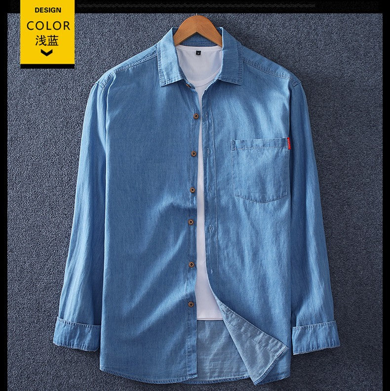 Men's Blue Denim Shirts Long Sleeve Jean Shirts New Summer High Quality Men Cotton Light Blue Denim Shirts Plus size L-8XL