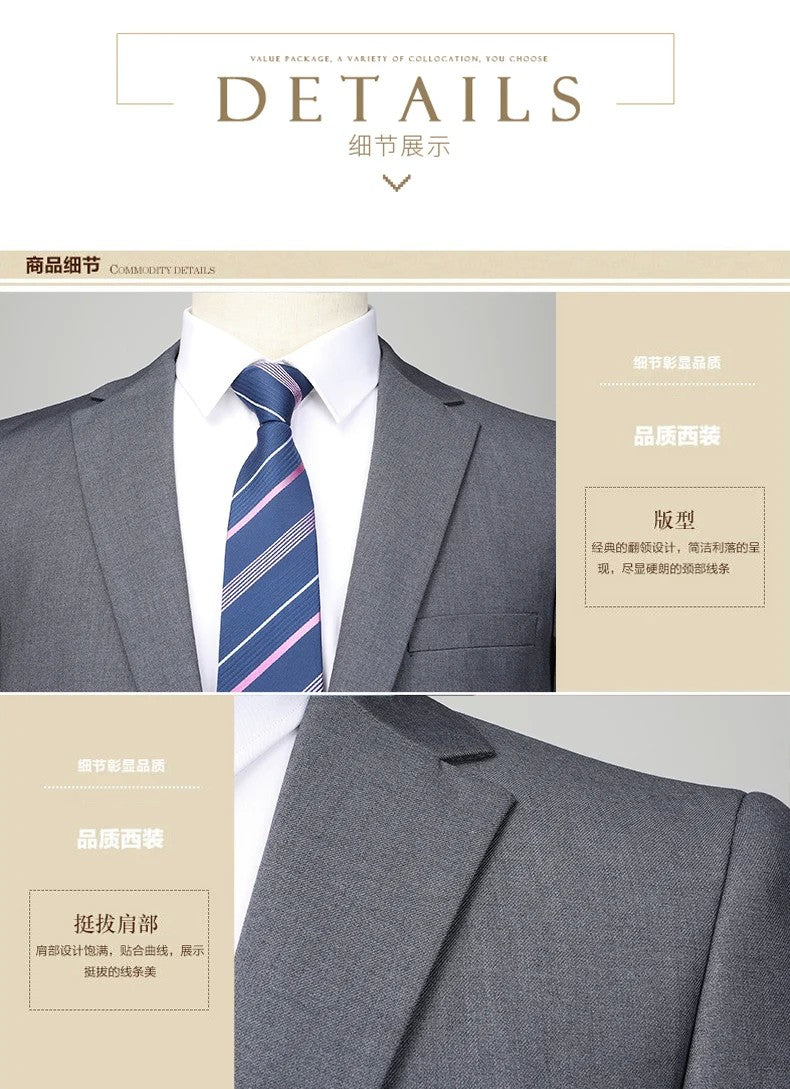 Men's 2024 Slim-fit Two-button Business Suit Professional Work Formal Two-piece Set Trousers Included S-6XL