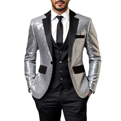 Shiny Sequin Tuxedo Jacket for Men - Royal Blue & Gold Gradient, Black Lapel, Formal Party/Wedding/Stage Wear? Coat.