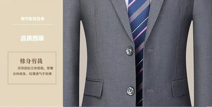 Men's 2024 Slim-fit Two-button Business Suit Professional Work Formal Two-piece Set Trousers Included S-6XL