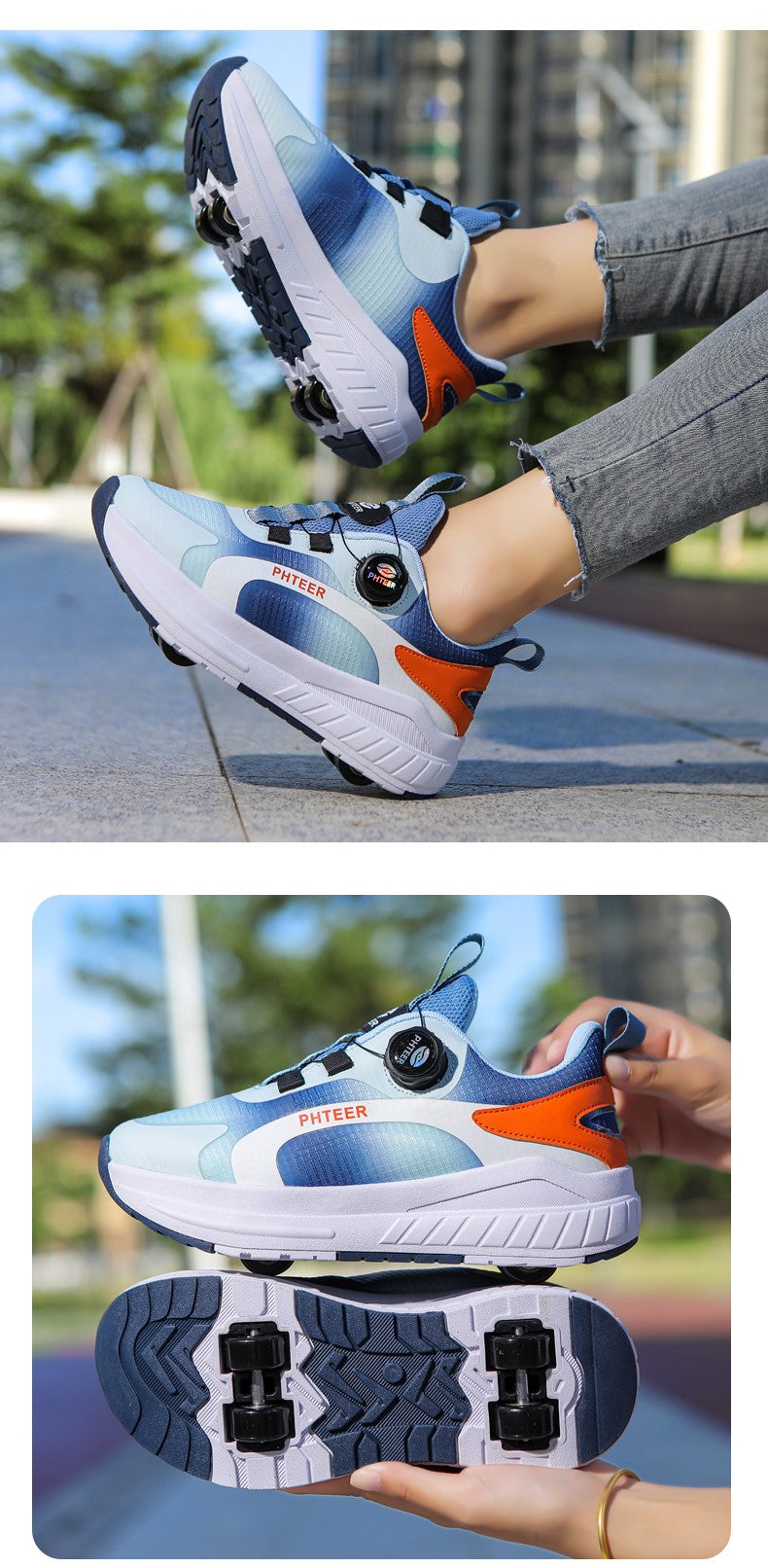 Kids Two Wheels Roller Skating Shoes With Light Magic Stick Walking Shoes Detachable Wheels Roller Skate Shoes For Teenagers