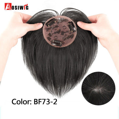 Perucas de cabelo encaracolado sintético AOSI castanho preto, substituição de extensões de cabelo tipo topete, apliques femininos com franja