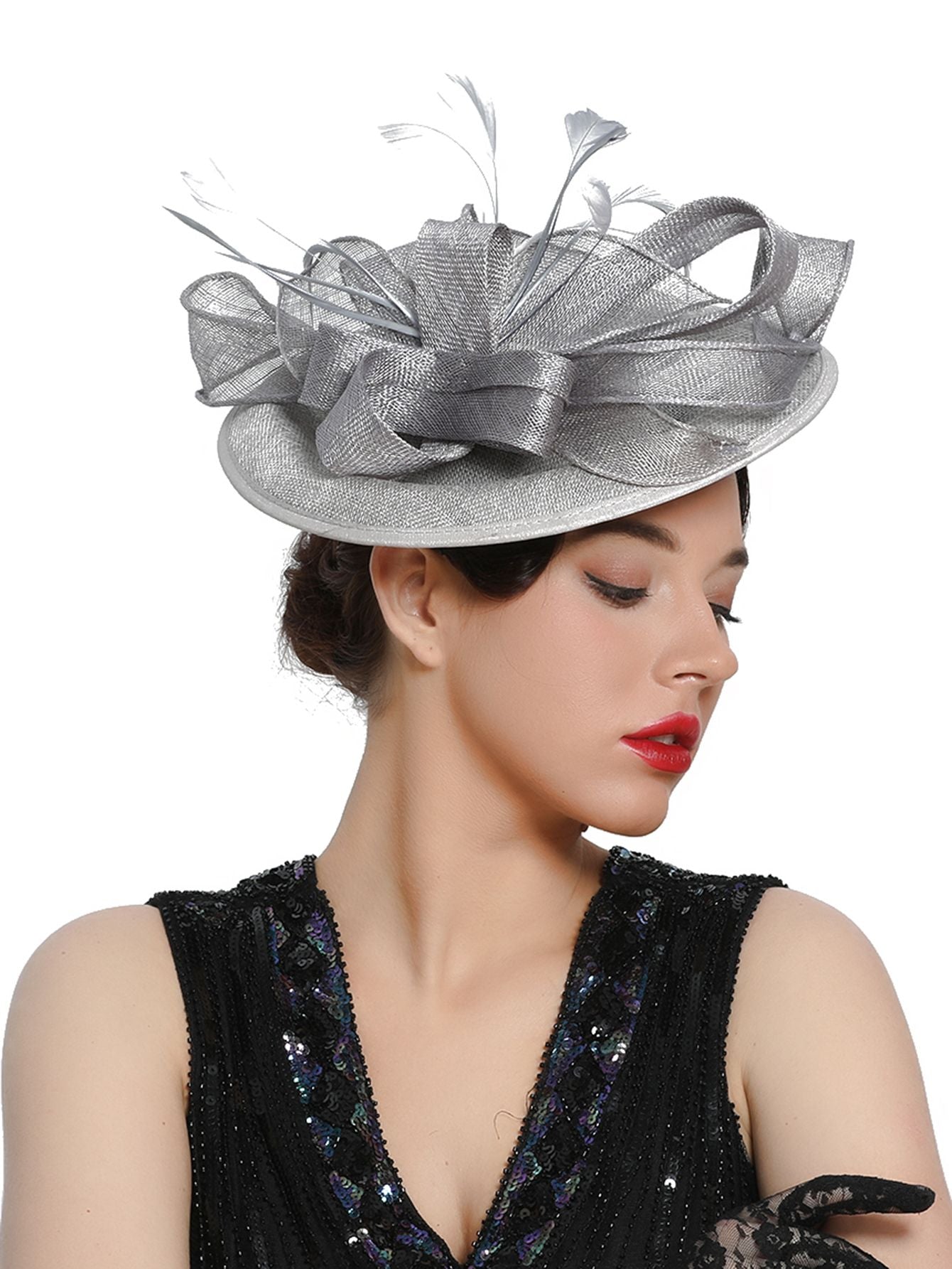 Grande Chapéu Fascinator Sinamay em Promoção Quente Chique Colorido Kentucky Derby Hat Chapéu de Chá com Flores Adorno de Cabeça Feminino Cartola Chapéu de Igreja