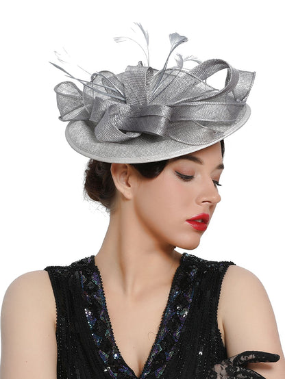 Grande Chapéu Fascinator Sinamay em Promoção Quente Chique Colorido Kentucky Derby Hat Chapéu de Chá com Flores Adorno de Cabeça Feminino Cartola Chapéu de Igreja