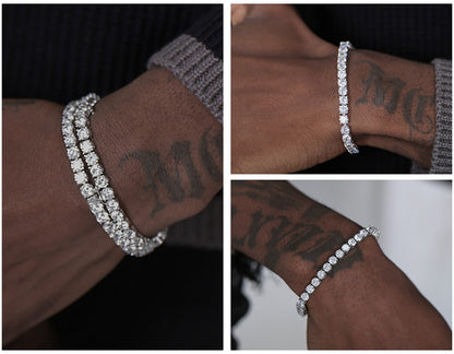 ORSA JEWELS Authentic 925 Sterling Silver Tennis Chain Bracelet Moulding Process Hanmade High-end Hand Chain for Man Woman SB128