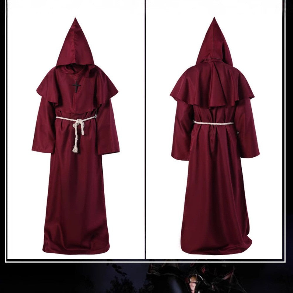 Medieval Hooded Monk Friar Priest Wizard Long Robe Unisex Adult Loose Stage Outfit For Masquerade Theme Party Halloween Cosplay