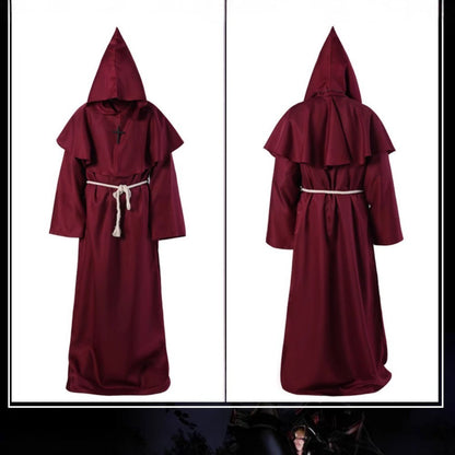 Medieval Hooded Monk Friar Priest Wizard Long Robe Unisex Adult Loose Stage Outfit For Masquerade Theme Party Halloween Cosplay