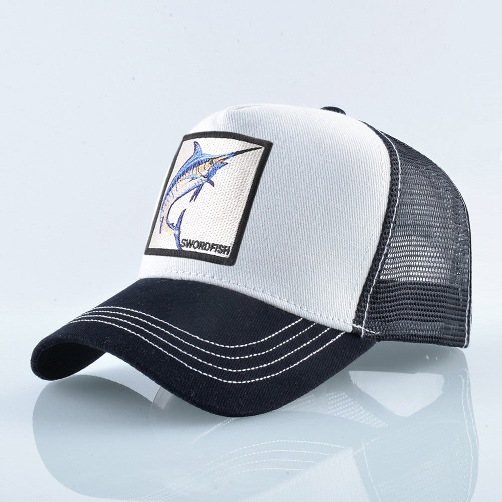 Breathable Mesh Baseball Caps Men Women Outdoor Causal Beach Visor Hats Fashion Snapback Trucker Cap With Swordfish Patch Bones