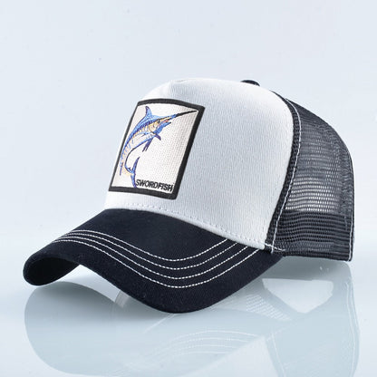 Breathable Mesh Baseball Caps Men Women Outdoor Causal Beach Visor Hats Fashion Snapback Trucker Cap With Swordfish Patch Bones