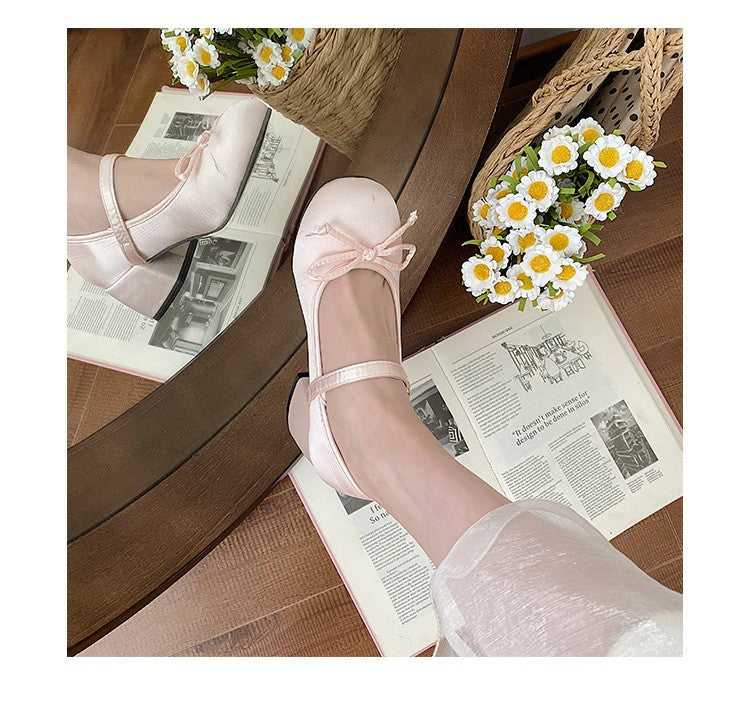 Spring Autumn Thick Heel Pink Shoes Elegant Bow Lolita College Girls High Heels  Women Sandals zapatos de mujer mary jane shoes