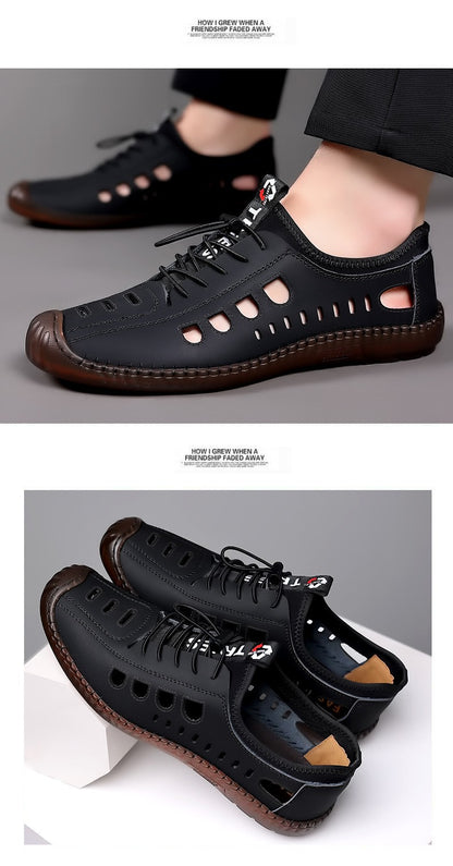 Summer Men's Leather Sandals Tendon Sole Slip on Flat Casual Sandals Outdoor Beach Sandal Shoes for Men Sandalias De Hombre 2025