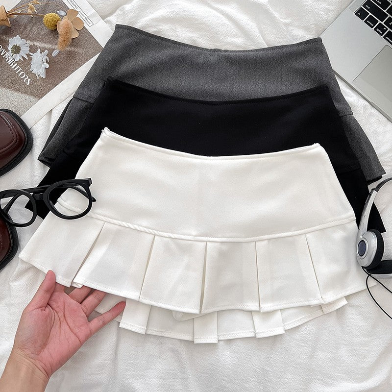 Low Waist Mini Skirt Y2K Black Low Rise Pleated Skort with Bulit-in Shorts Micro Miniskirt Women Teenage Girls Sweet Outfit