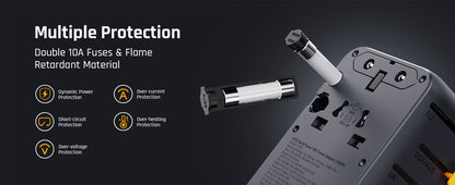 Adaptador de Viagem Universal VOLTME PD 100W USB C Duplo + USB-A com Tomada AC Carregador de Celular Carregador PD para iPhone 16 15 Xiaomi
