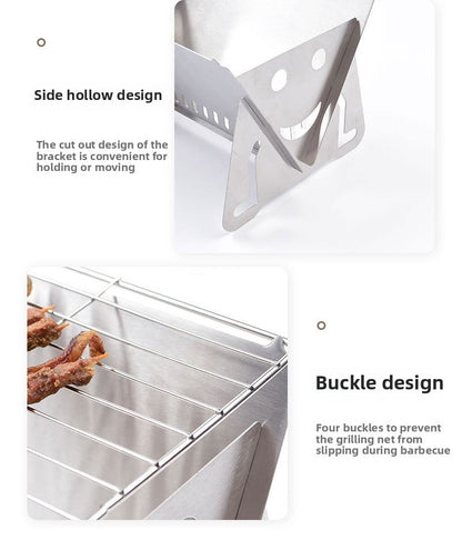 3-Piece Stainless Steel Portable BBQ Set - Compact Folding Grill for Camping, Mini Detachable Card-Style Outdoor Cooking