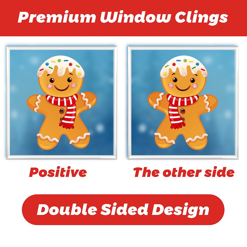 Christmas Gingerbread Man & Candy Cane Window Stickers - Sweet Holiday Decals for Bedroom Living Room Glass Holiday Home Decor