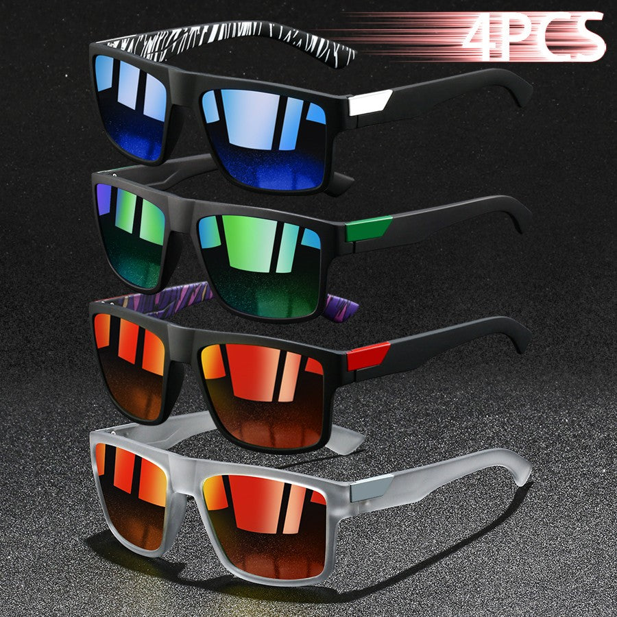 4 PCS Fashion Vintage Square Sunglasses Men Fishing Driving Man Luxury Brand Designer Sun Glasses Anti-Glare Retro Eyewear UV400