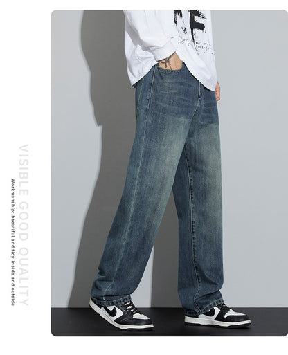 Winter Fleece Men's Warm Jeans Loose Wide Leg Thickened Thermal Retro Denim Pants Fashion Straight Streetwear Plush Trousers
