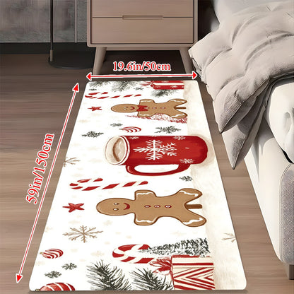 VIKAMA Christmas Carpet Gingerbread  Kitchen Rug Doormat Welcome Mat Runner Rug Winter Rug For Bedroom Warm Carpet For Live Room