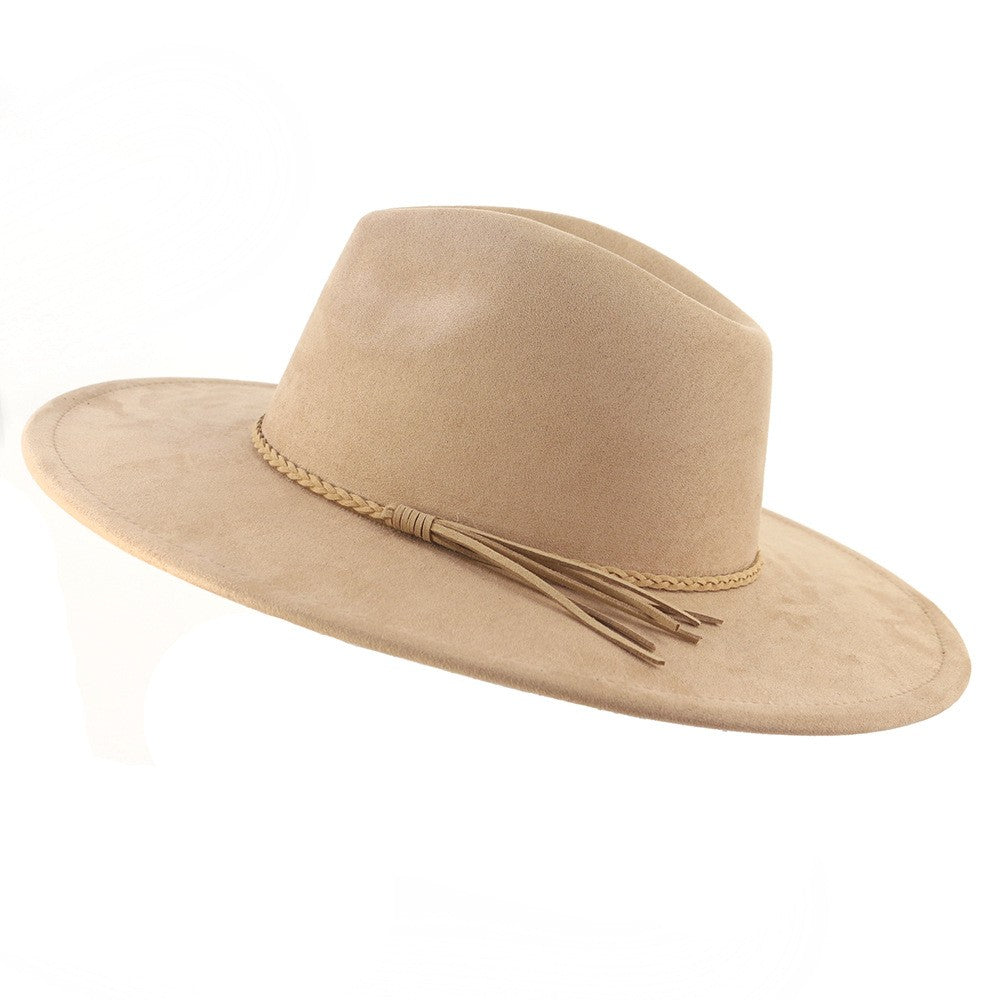 Chapéu fedora de aba larga com cinto de camurça vegana em formato de coração para homens e mulheres chapéu jazz de feltro chapéu feminino clássico