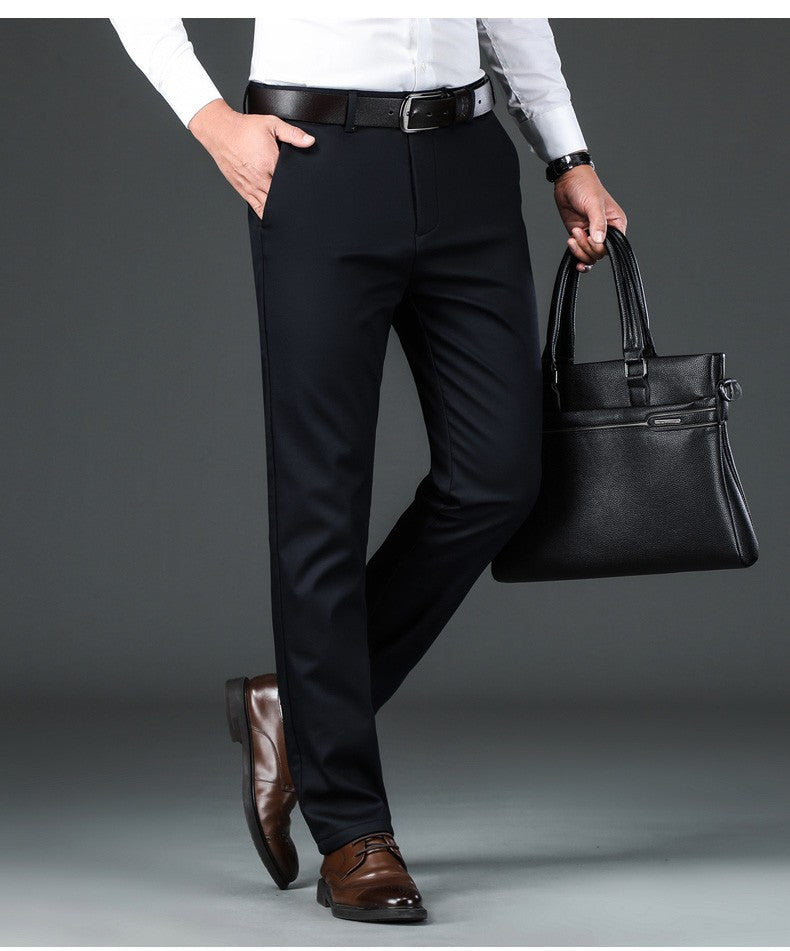 Flannel Thick Men's Casual Pants Navyblue Winter New Fleece Business Stretch Warm Plush Trousers Brand Slim Straight Male Pants