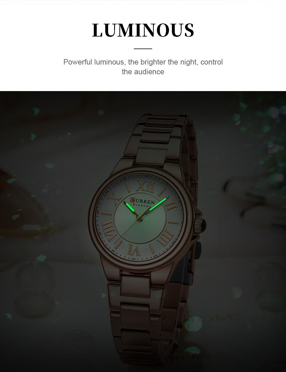 CURREN Romantic Charm Women's Wristwatches Fashion Design Thin Quartz Watch with Luminous Hands Stainless Steel Bracelet