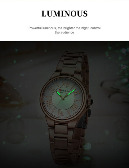 CURREN Romantic Charm Women's Wristwatches Fashion Design Thin Quartz Watch with Luminous Hands Stainless Steel Bracelet