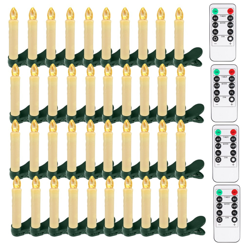 Flameless LED Taper Candles Christmas Tree Electric Candle Lights Mini Taper Clip-On Candles with Remote Timer for Wedding Decor