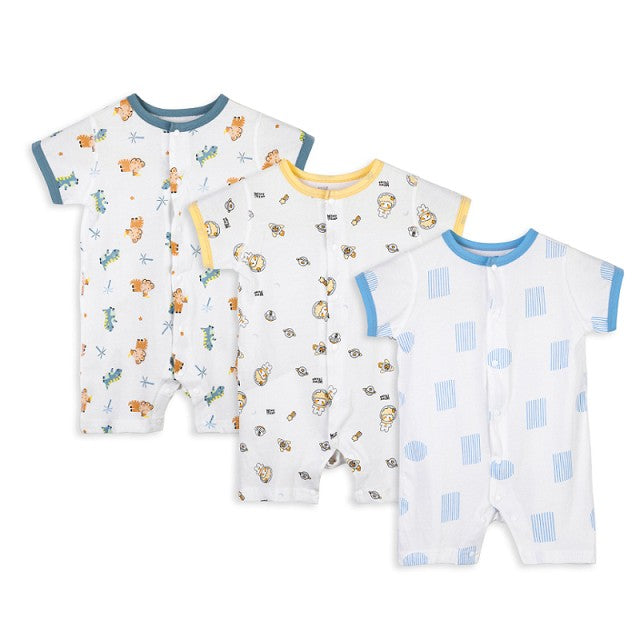 MICHLEY 3pcs Baby Short-Sleeve Rompers Long-Sleeve Jumpsuit Bodysuit Soft White Cartoon Infant Clothes Overalls  For Boys Girls