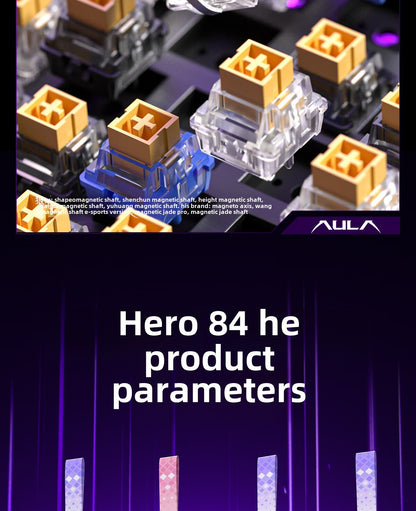 AULA HERO 84 HE Wired Mechanical Keyboard Music Rhythm RGB Backlit Magnetic Switch 8K Return Rate 128K Scan Rate Gaming Keyboard