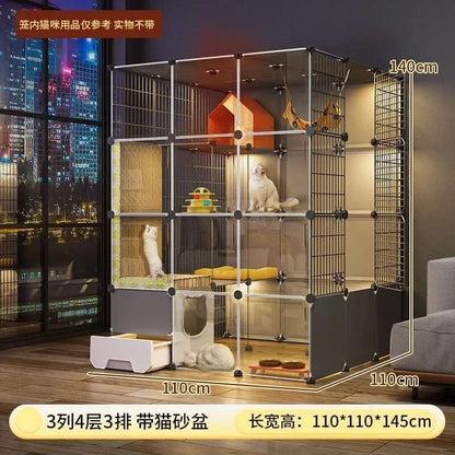 Super Grandes Gaiolas de Gatos com Espaço Livre Casa para Animais de Estimação Interna Villa para Gatos com Caixa de Areia Integrada Gabinete Nórdico Multi-Camadas para Gatos