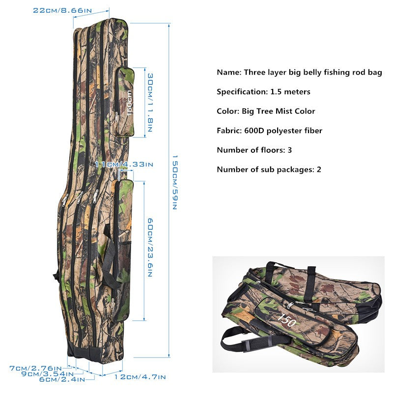 Bolsa de pesca marítima dobrável de três camadas 1,2 m/1,5 m, grande capacidade, bolsa de vara de pesca de ombro duplo, kit de ferramentas para armazenamento externo