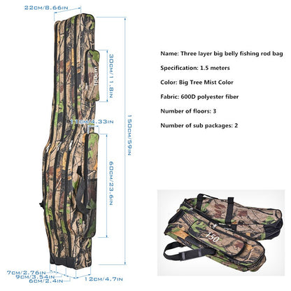 Bolsa de pesca marítima dobrável de três camadas 1,2 m/1,5 m, grande capacidade, bolsa de vara de pesca de ombro duplo, kit de ferramentas para armazenamento externo