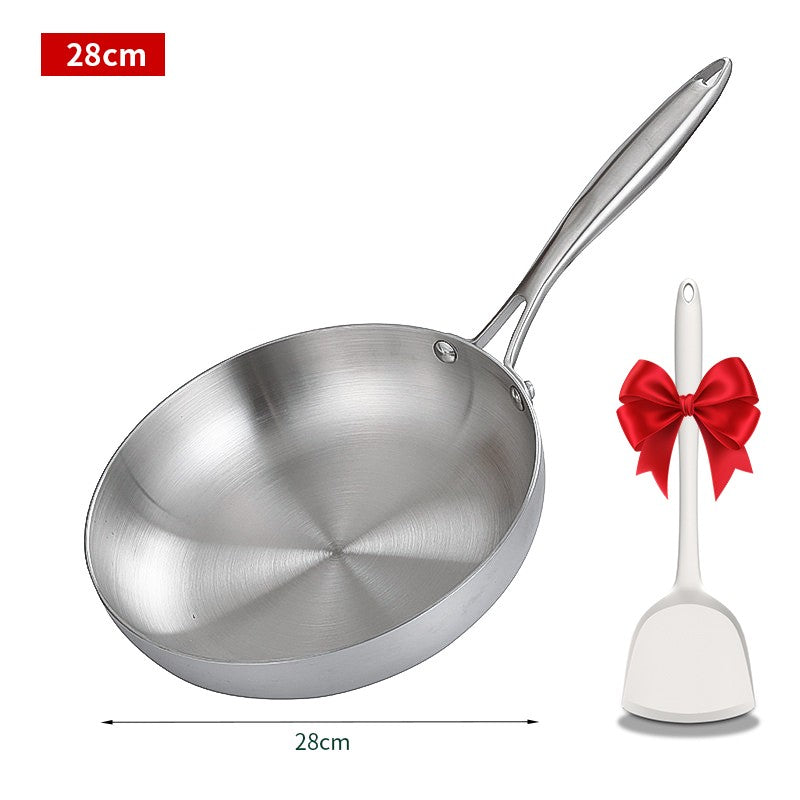 Frying Pan 304 Stainless Steel Non-Stick Steak Pan 22/24/26/28cm Skillet Wok Kitchen Cookware for Gas and Induction Hobs