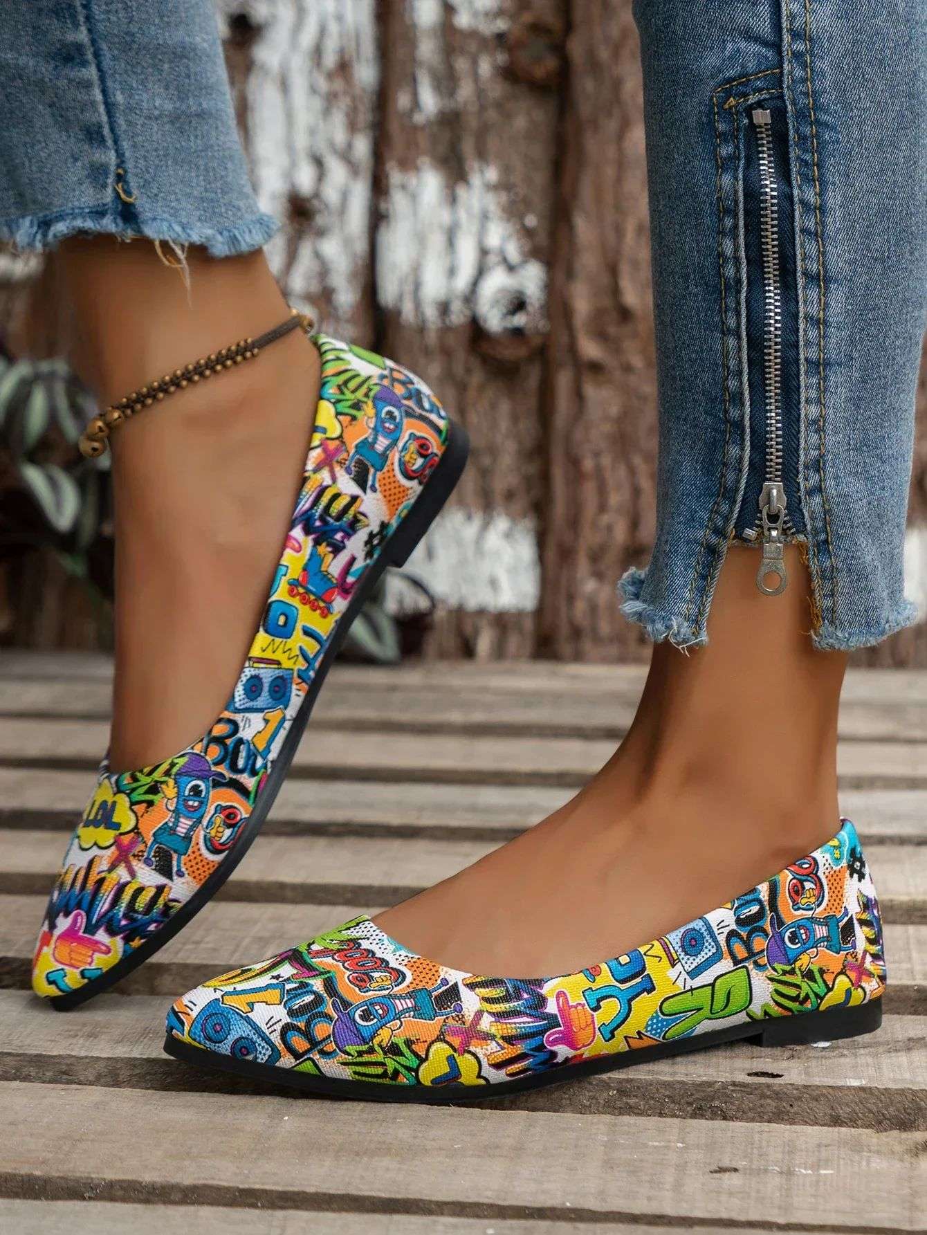 Women's Shoes Loafers Ballet Flats Pointed Toe Barefoot Slip-on Casual Flat Heel Comfortable Random Pattern Woman Shoe Size 43