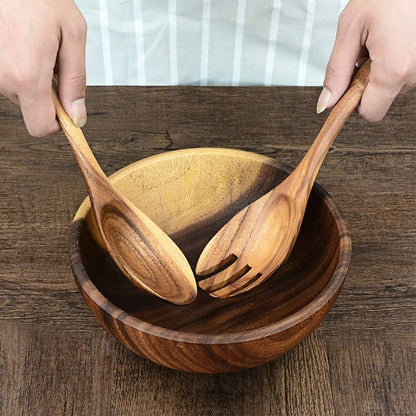 2pcs Salad Spoons 10-inch Durable Acacia Wood Cutlery Set Salad Mixer Fork And Spoon Salad Servers Spcoons Cooking Utensils