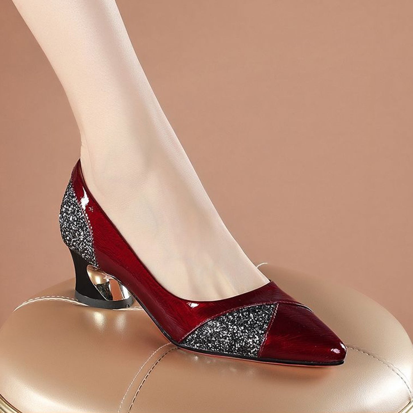 Fashion Women's High Heels Pumps 4CM Low-Heeled Elegant Ladies Wedding Shoes Sexy Red Pointed Toe Shallow Slip-On Party Shoes